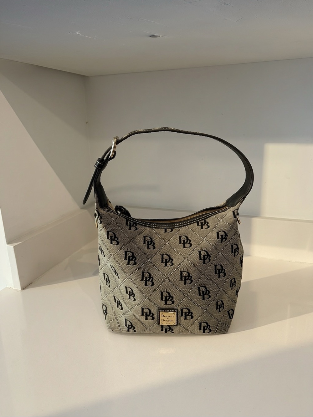 Dooney & Bourke Gold Quilted Monogram Hobo with Black Trim - Picture 2 of 8